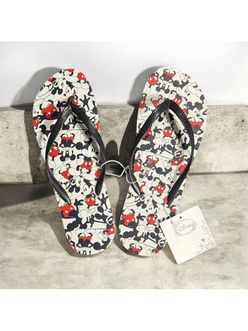 Disney Black & Red Mickey Pattern Flip Flop Sandals